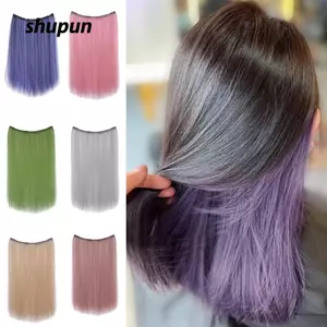 SHUPUN - Tóc giả nửa đầu thời trang, tóc tổng hợp dài thẳng, màu sắc đa dạng, có thể nhuộm và treo tai hình chữ u