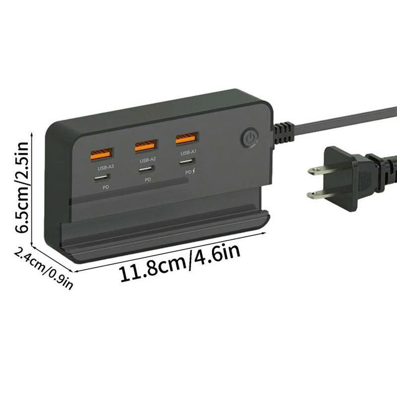 Trạm Sạc USB Đa Cổng Với 3 USB 3 USB C 35w Sạc Nhanh Trung Tâm Sạc Tường Cho Điện Thoại Di Động