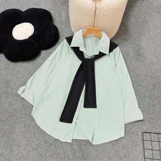 Áo sơ mi bigsize nữ tay dài kẻ sọc vải lụa mềm kèm khăn thủy thủ phong cách Hàn Quốc cho nàng Chuppy - SM49+A195