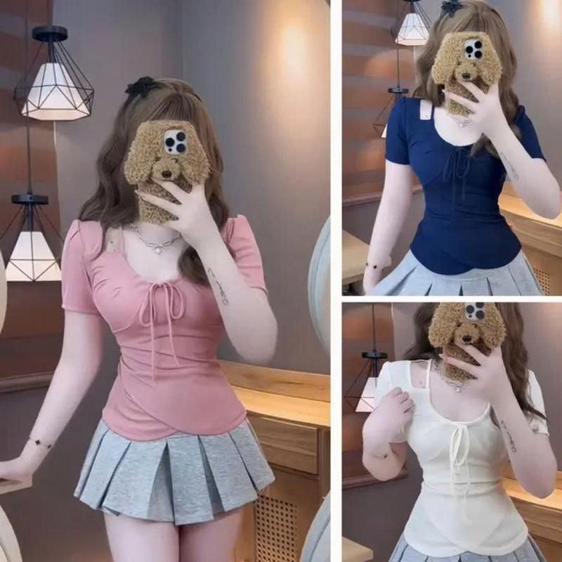 Áo Thun Nữ Bigsize Tay Ngắn Cổ Yếm Xoắn Eo Big size 45-85kg ESHOP Áo Thun Gân Đẹp Dễ Thương MS472