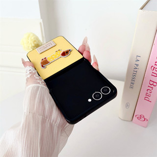 Vỏ Da PU Hoạt Hình Dễ Thương Cho Samsung Galaxy Z Flip 7 Flip 6 7fe 5 4 / 3 Có Vòng Tay Bóng Tóc Vỏ Cứng Chống Sốc