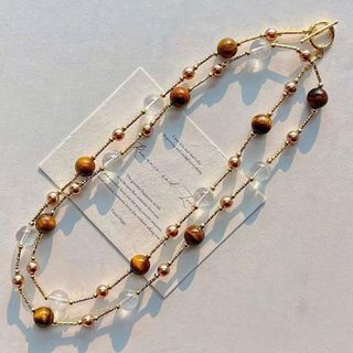 N1155 Vòng Cổ, Dây Chuyền Ngọc Trai Nhân Tạo Trong Suốt Mix Đá Mắt Hổ Tự Nhiên Khoá OT 90cm, Sang Trọng - DAISYN.