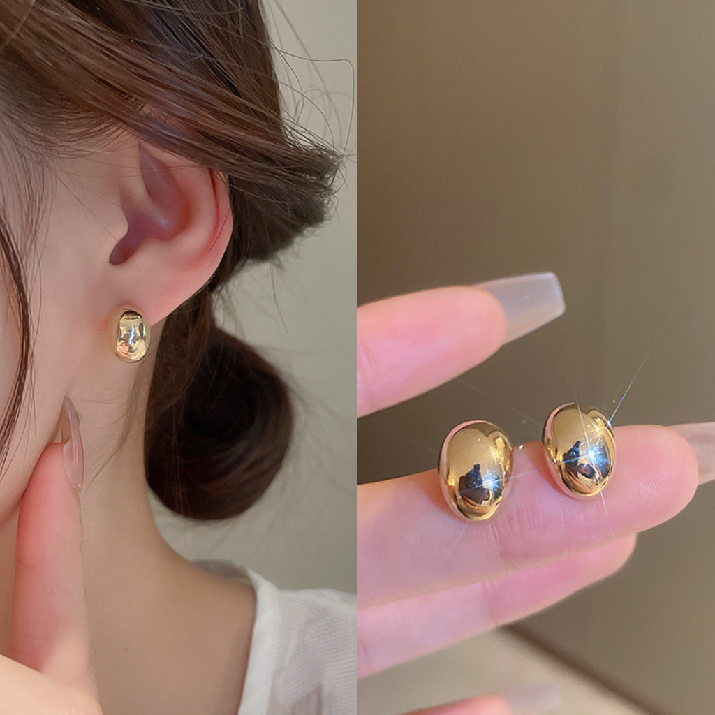Bông Tai Hình Bầu Dục Mạ Điện Bóng - Sang Trọng Thanh Lịch