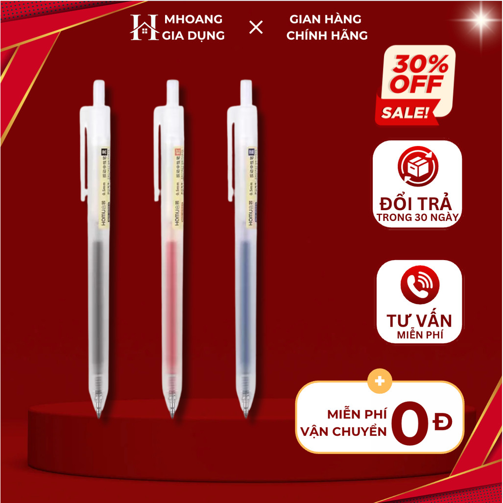 Bút Bi Mực Gel Thân Mờ Ngòi 0.5mm, Nhựa Cao Cấp Phong Cách Muji