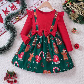 ✅ Váy đỏ xanh lá cây ✅ Giáng sinh Quần áo trẻ em Trong Kho Khâu màu Phong cách phương tây ăn mặc ☼GIÁNG SINH Giáng Sinh Ngoại Thương Trẻ Em Mặc Bé Gái Bánh Gừng Người Giả Dây Đeo Hai Mảnh♗