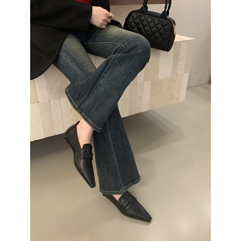 KD Giày Đế Bằng Nữ Thu Đông 2025 Phong Cách Mới Giày Nữ Giày Da Nhỏ Mũi Vuông Giày Slip-On Giày Loafers