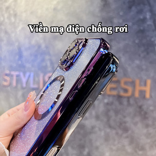 Ốp lưng iPhone lấp lánh từ tính, chống sốc, tích hợp kính bảo vệ camera cho iPhone 11 12 13 14 15 16 17 Pro Max 17 air