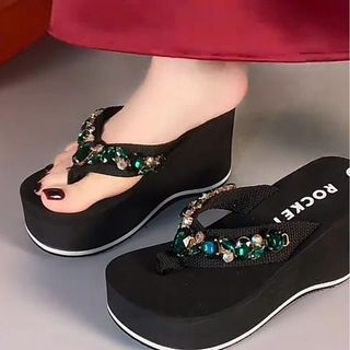 Dép Kẹp Xỏ Ngón Đế Cao Quai Kết Đá Xanh Lục Size 5f 7f 9f Phong Cách Thời Trang  NhàngXX