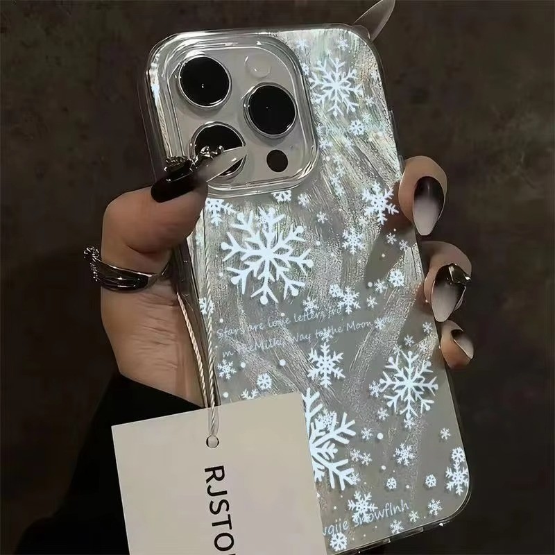 Vỏ Tương Thích Cho iPhone 16 15 17 Pro Max 11 13 14 12 Pro Cho iPhone 16e 7 8 Plus XS Max X XR SE2022 Bông Tuyết Trắng Mùa Đông Thanh Lịch Giáng Sinh Vỏ Cứng Chống Sốc