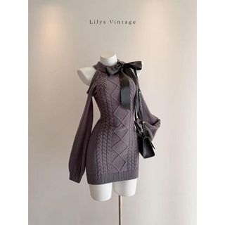 Áo len nữ mềm mại thiết kế mới với nơ sáp và chi tiết ren dây retro phù hợp mùa thu đông.