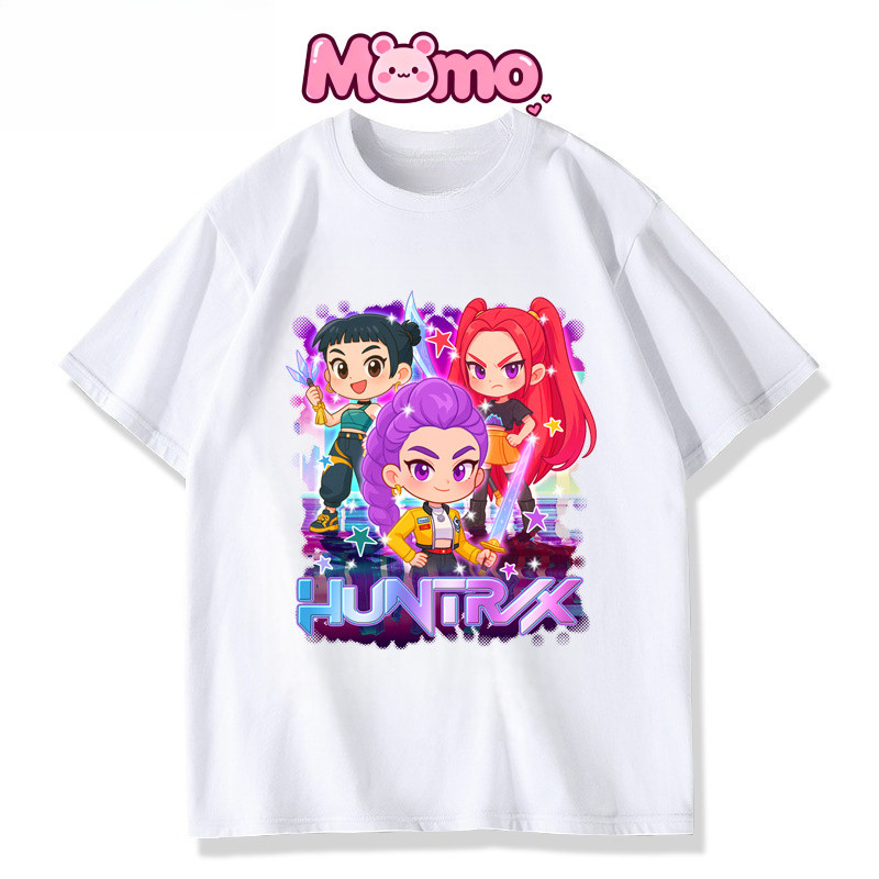 Mới KPOP Demon Hunter Trẻ Em Full Size Màu Trơn Cổ Tròn Mỏng Tay Ngắn Áo Thun Top