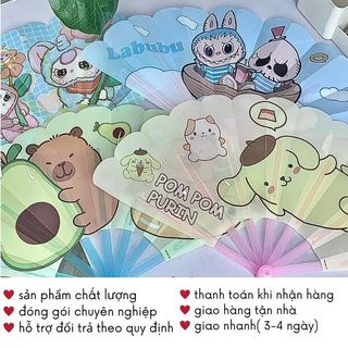 Quạt Tay Cầm Hoạt Hình Xếp Cute Tổng Hợp Mẫu Nhiều Màu Dễ Thương Timo DDQ35