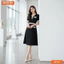 Đầm thiết kế BEMINE cổ chữ V viền sọc dáng chữ A phù hợp đi làm-B136