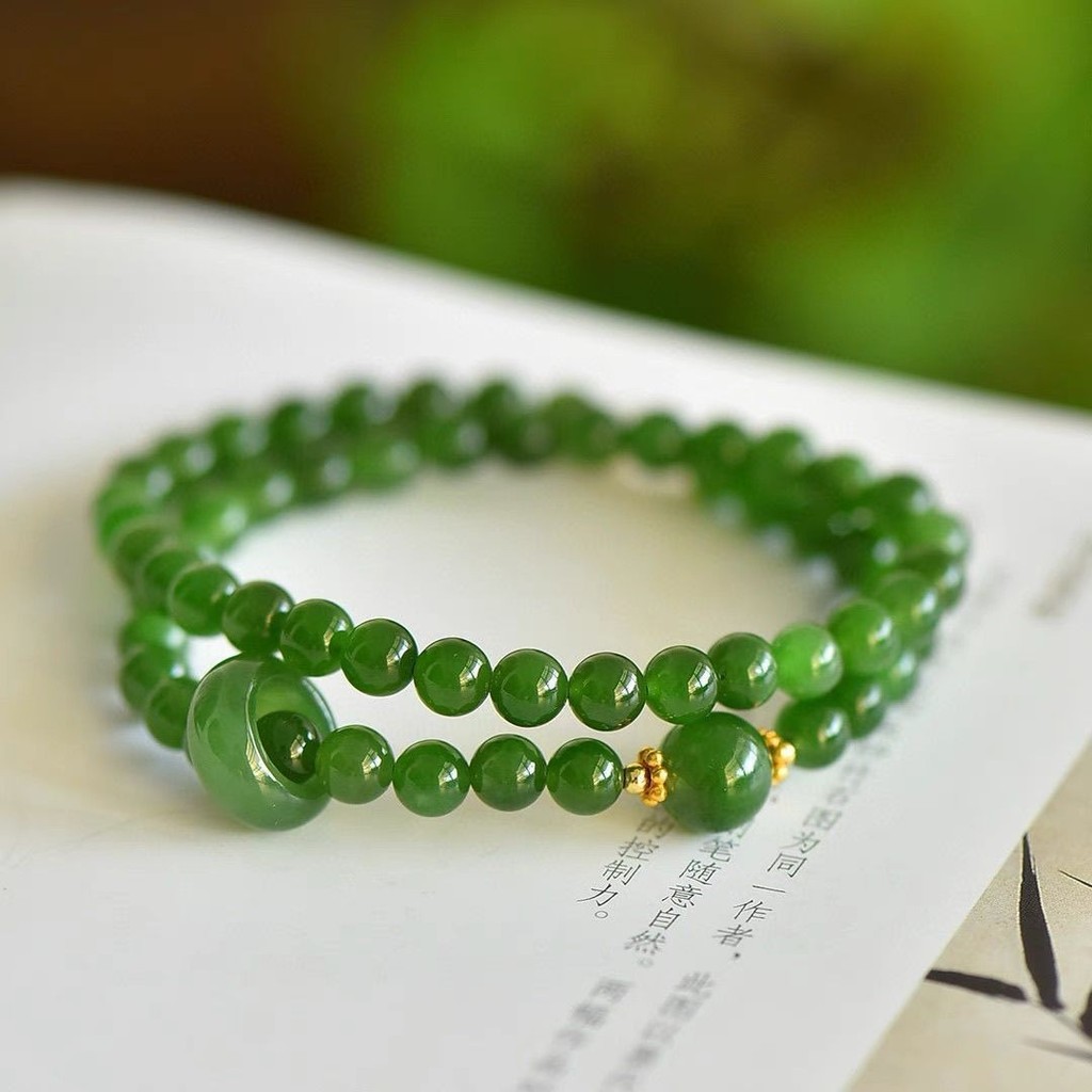 Xanh Chalcedony Hetian Jade Jasper Đôi Vòng Tròn Thiết Kế Vòng Tay Phù Hợp Với Jasper Chạy Vòng Giàu Có Pha Lê Vòng Tay