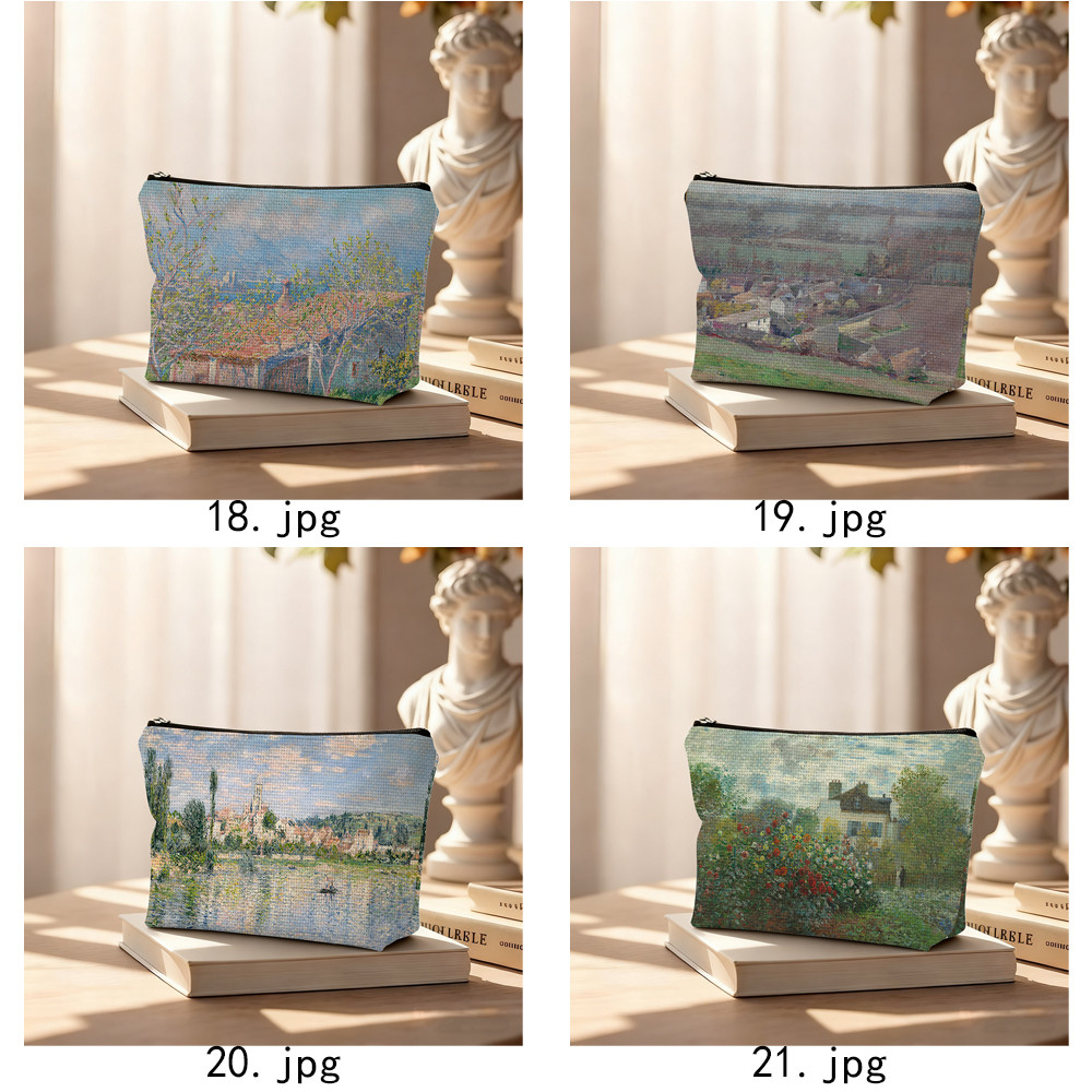 Claude Monet Tranh sơn dầu Van Gogh Tranh sơn dầu Túi đựng mỹ phẩm có khóa kéo, Thiết yếu du lịch, Dụng cụ sắp xếp mỹ phẩm, Túi quà dự tiệc độc thân cho bé gái