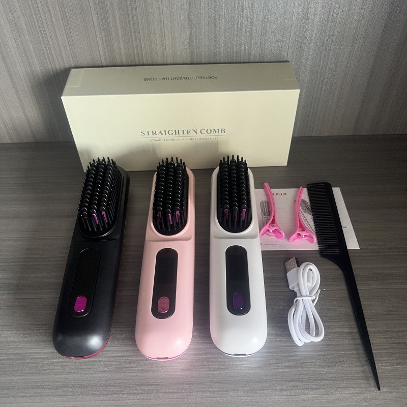 Mới LCD Không Dây Tóc Thẳng Lược Sạc Gốm Điện Tử Lược MINI Máy Kéo Tóc Di Động Sạc Lược