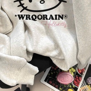 Áo sweater hello kitty dành cho nữ cổ tròn in chữ WRQORAIN
