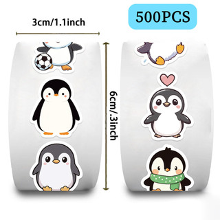 500 Cái / Cuộn Chim Cánh Cụt Động Vật Hoạt Hình Graffiti Miếng Dán Sổ Tay Trang Trí Gói Quà Tặng Phong Bì Nhãn