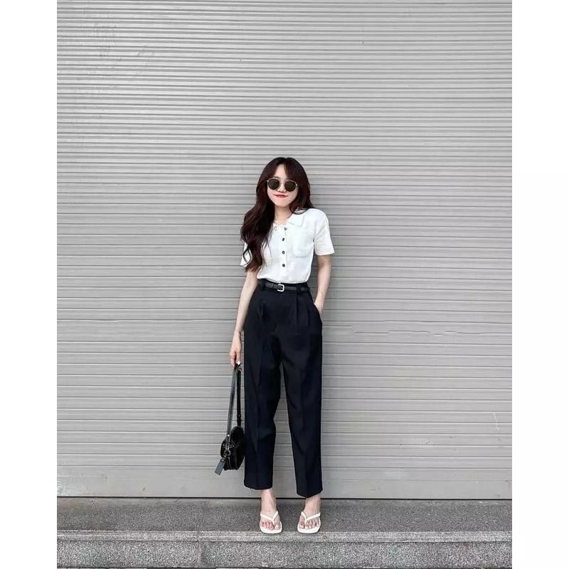 Quần công sở dáng baggy vải tuyết nhung cao cấp , cạp cao túi chéo hàng đẹp Q05