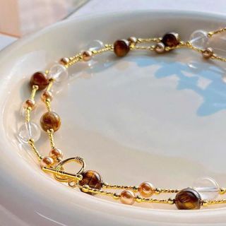 N1155 Vòng Cổ, Dây Chuyền Ngọc Trai Nhân Tạo Trong Suốt Mix Đá Mắt Hổ Tự Nhiên Khoá OT 90cm, Sang Trọng - DAISYN.