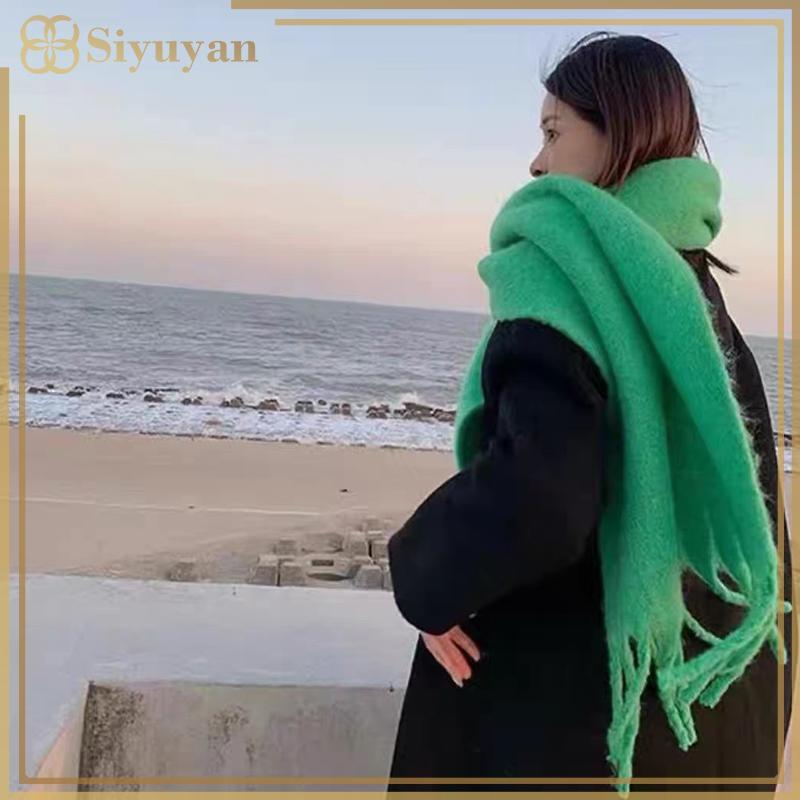Siyuyan Khăn Choàng Giả Cashmere Dày Kẻ Sọc Màu, Phong Cách Hàn Quốc, Ấm Lành Mùa Đông