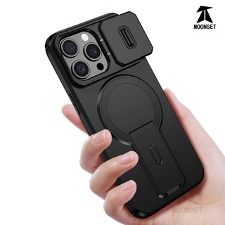 Dành cho iphone 15 Pro Max Ốp điện thoại có nắp máy ảnh trượt Chân đế từ tính Vỏ mỏng chống sốc
