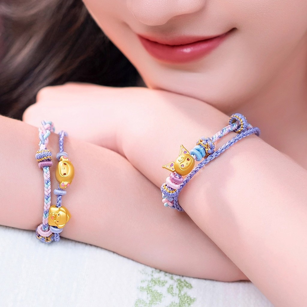 Kuromi Giai Điệu Cát Vàng Chuyển Hạt Vòng Tay Mạ 24k Vàng Thật Đính Hạt Mặt Dây Chuyền Handmade Tự Làm Phụ Kiện Phụ Kiện