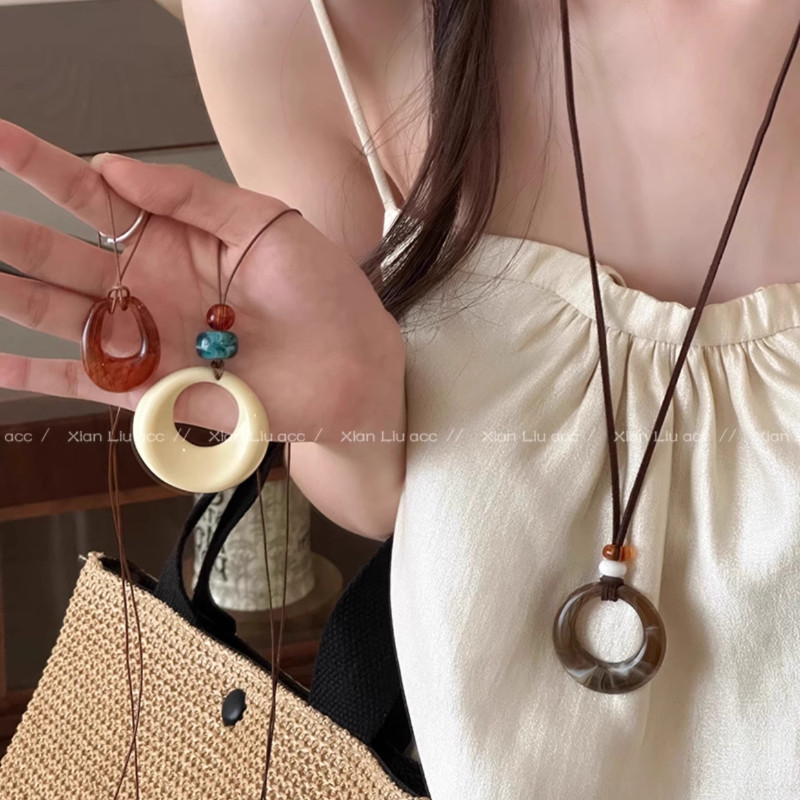 Mặt dây chuyền nhựa hình học phong cách retro Trung Hoa, thời trang đơn giản cho nữ