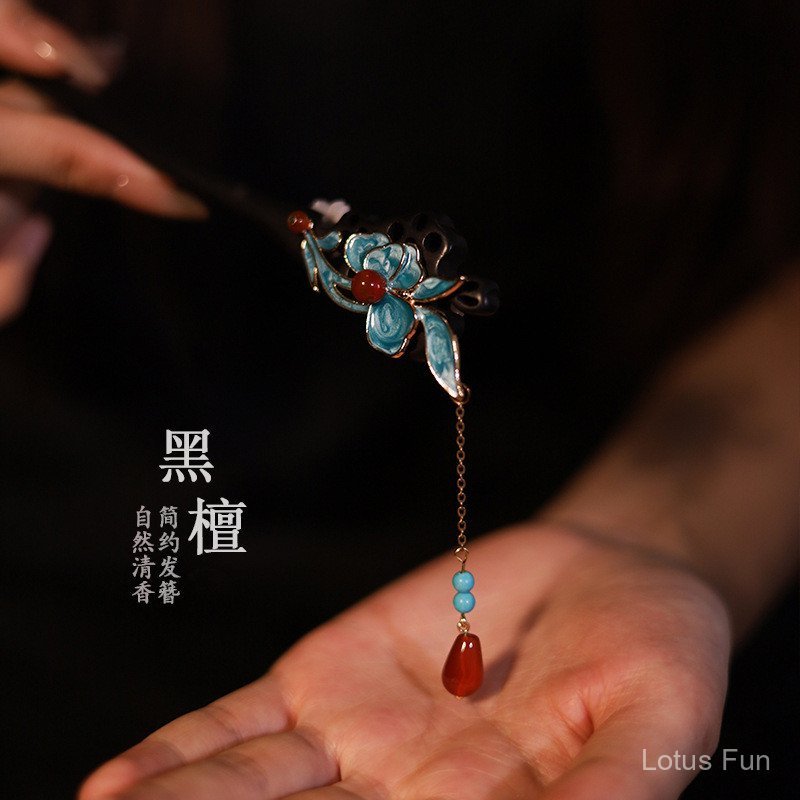 Kẹp Tóc Tua Rua Cloisonné Phong Cách Cổ Điển Trung Quốc - Màu Nâu Và Xám Nhạt, Thích Hợp Với Hanfu