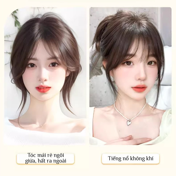 ⚡COD⚡Tóc giả tạo khối/tóc giả định hình khuôn mặt vô hình/óc nối có mái / tóc mái thật / tóc nối bồng bềnh