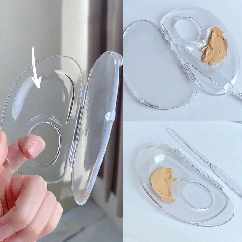 Bộ dụng cụ khay tán nền kèm thìa trộn tán kem nền bằng thép chống gỉ, nhựa trong suốt dễ vệ sinh