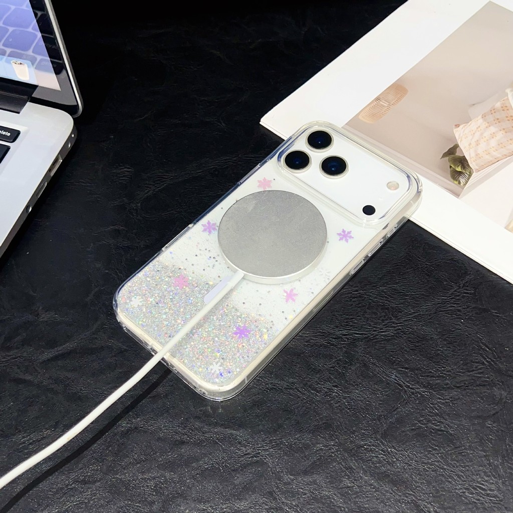 Ốp Điện Thoại IPhone 17 Pro max Từ Lấp Lánh Gradient 17 AIR Glitter 16pro Kim Cương Giả Trong Suốt Chống Sốc 15 Vỏ Bảo Vệ