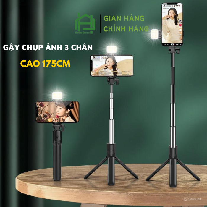 Gậy chụp ảnh 3 chân R1S - Gậy selfie chụp hình, tự sướng có điều khiển từ xa kèm đèn trợ sáng 1m75