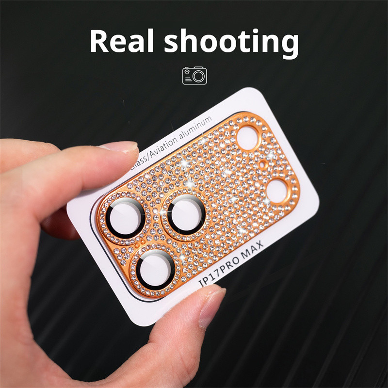 Phim bảo vệ camera điện thoại kim cương Flash sang trọng cho iPhone 17 pro max 13 14 15 16 Pro Max Air 16 plus Phim bảo vệ màn hình ống kính cho ống kính máy khoan flash