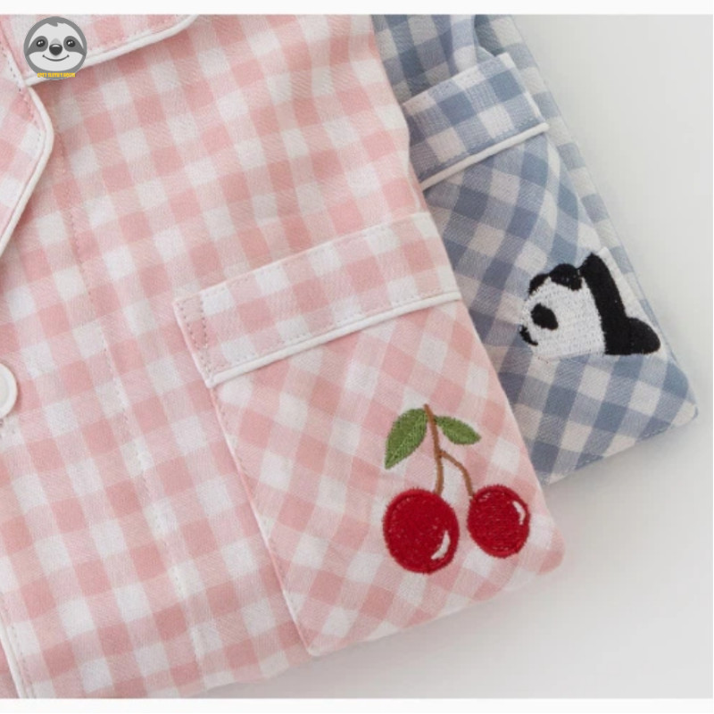Phong cách Nhật Bản Muji Style / Quần yếm Cotton nguyên chất sợi đôi cho bé trai bé gái / Quần sọc kẻ sọc dài tay dành cho trẻ em Bộ đồ ngủ thân thiện với da / Thoải mái mềm mại