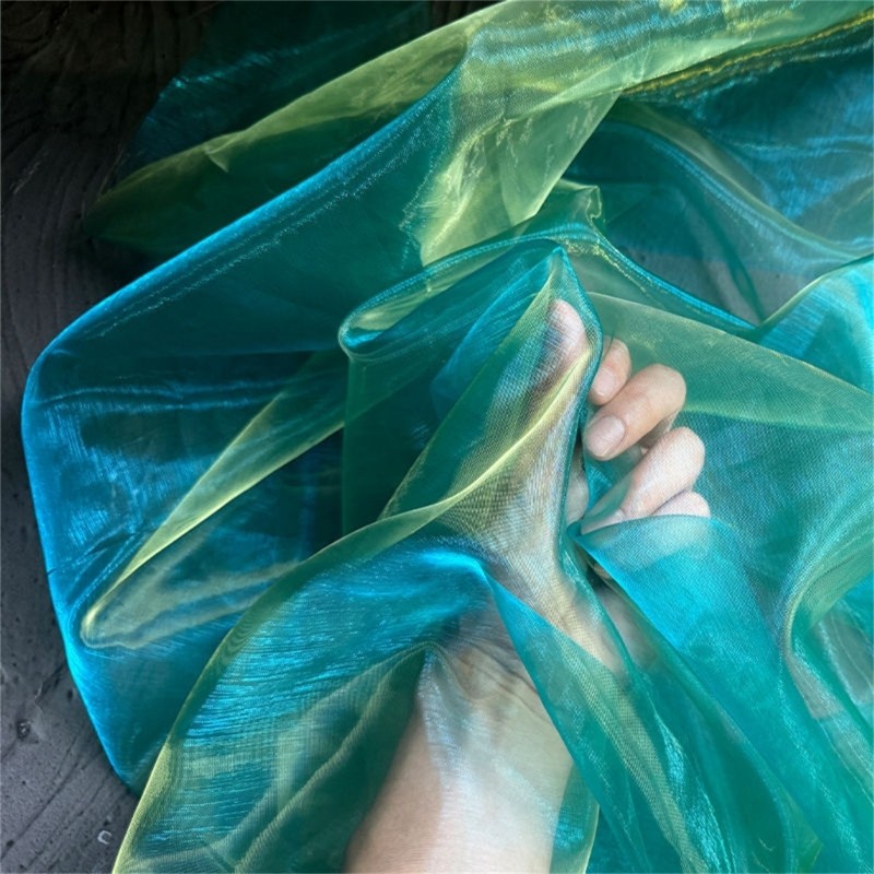 SHI Màu kim loại Sheer Organza 50x140cm Vải tuyn màu Gradient cho váy cưới Dự án làm đồ che mặt cô dâu