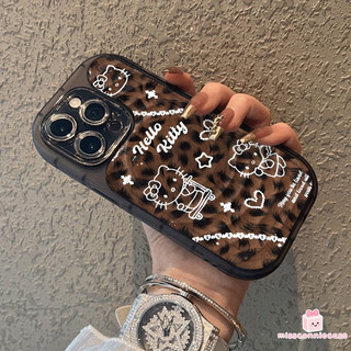Ốp Lưng Cho Iphone 17 13 14 12 11 15 Pro Max Air XS XR X Max 14 8 15 7 Plus SE Cool Leopard Print Hello Kitty Love Heart Trong Suốt Dày Bìa Mềm
