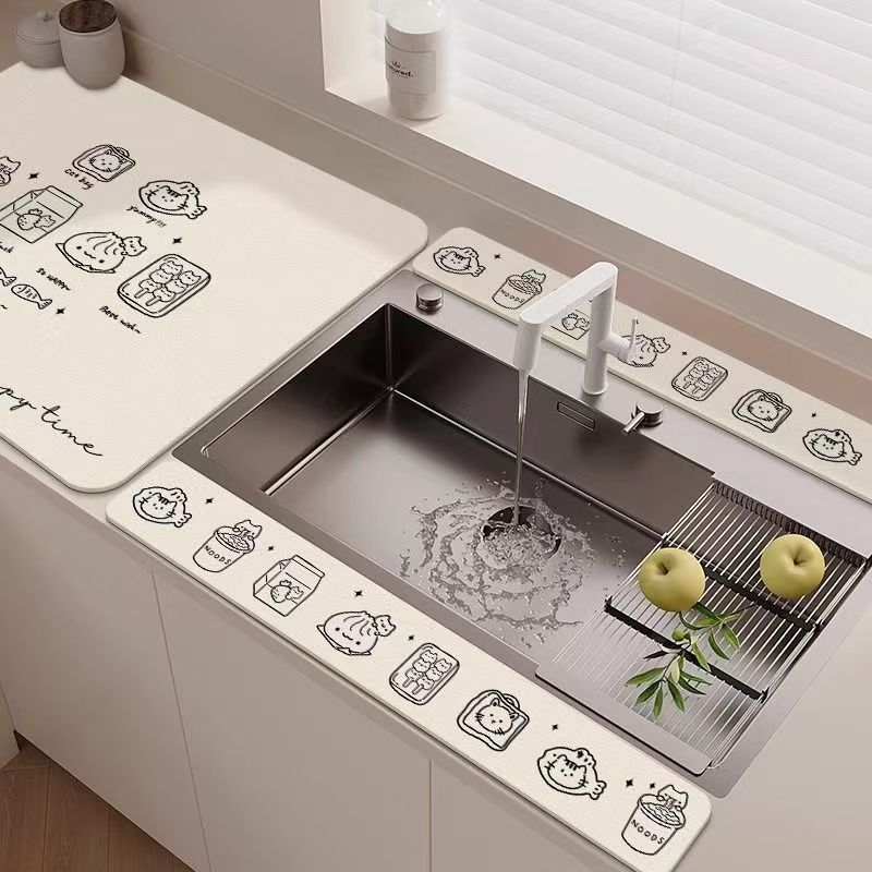 Hoạt Hình Dải Dài Rửa Bát Bồn Rửa Chén Hấp Thụ Nước Đơn Giản Thì Bàn Nhà Bếp Chống Trơn Trượt Diatom Bùn Thoát Thảm Đệm Dải Giữ Nước