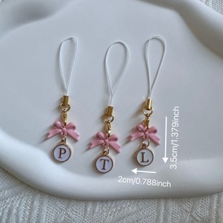 1 Mặt dây chuyền chữ Nơ màu hồng-Đầm chữ cái đầu tiên (A-Z) Mặt dây chuyền điện thoại di động