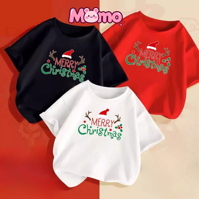 Giáng Sinh Trẻ Em Quần Áo Cotton Nguyên Chất Áo Thun Tay Ngắn Mới In Hươu Bé Trai Và Bé Gái Đỏ Giáng Sinh Tay Ngắn