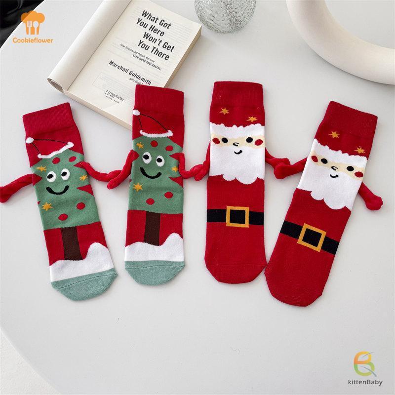 [Mèo con] 1 Đôi Ông Già Noel Dễ Thương Cây Giáng Sinh Cotton Vớ Giáng Sinh Hút Từ Tính Trong Tay Tất Unisex Cầm Tay Tất Dài Mới