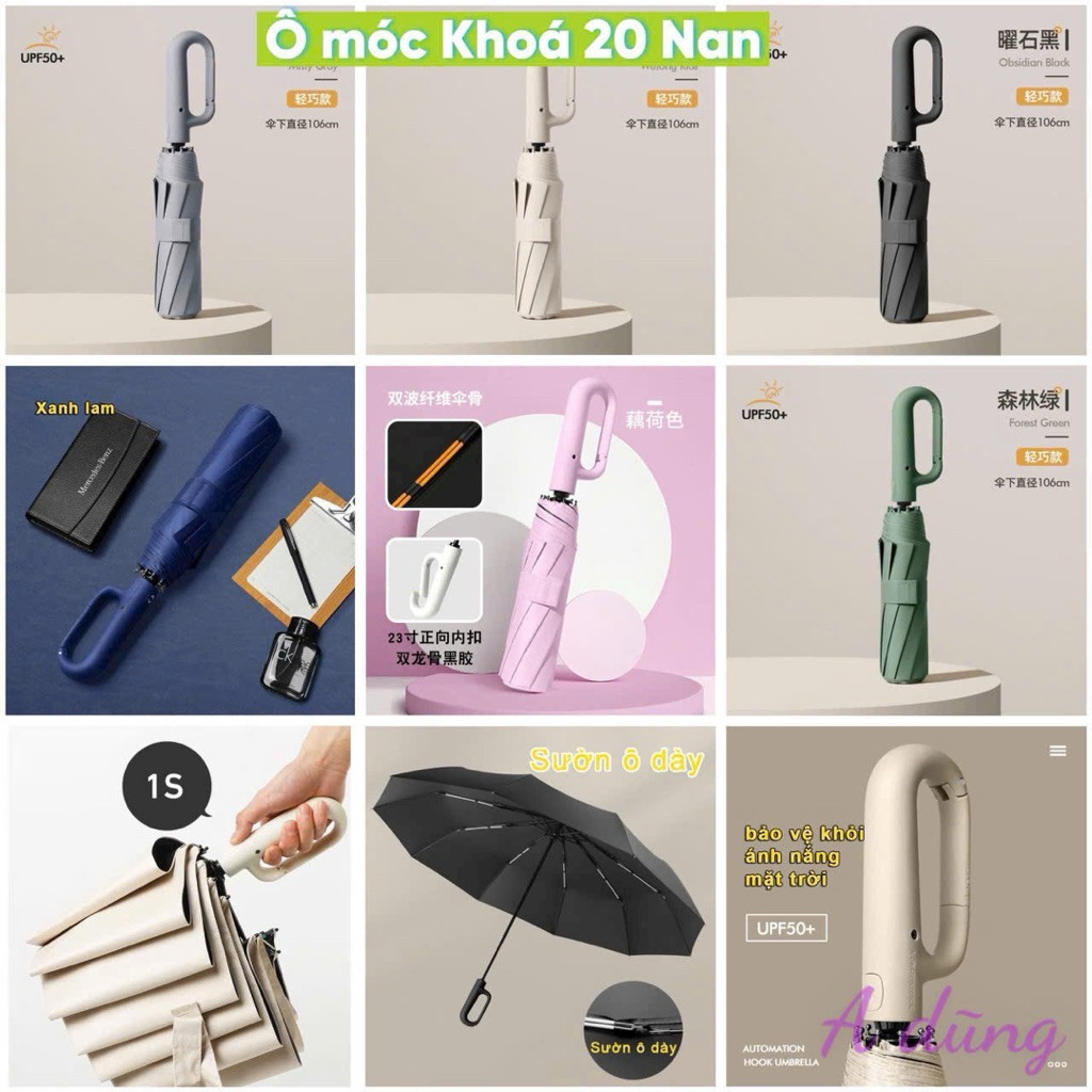 Ô Dù Có " Móc Treo " Thông Minh - Ô dù Gấp Gọn Đóng Mở Tự Động Cao Cấp Không Thấm Nước Chống Tia UV 99% .