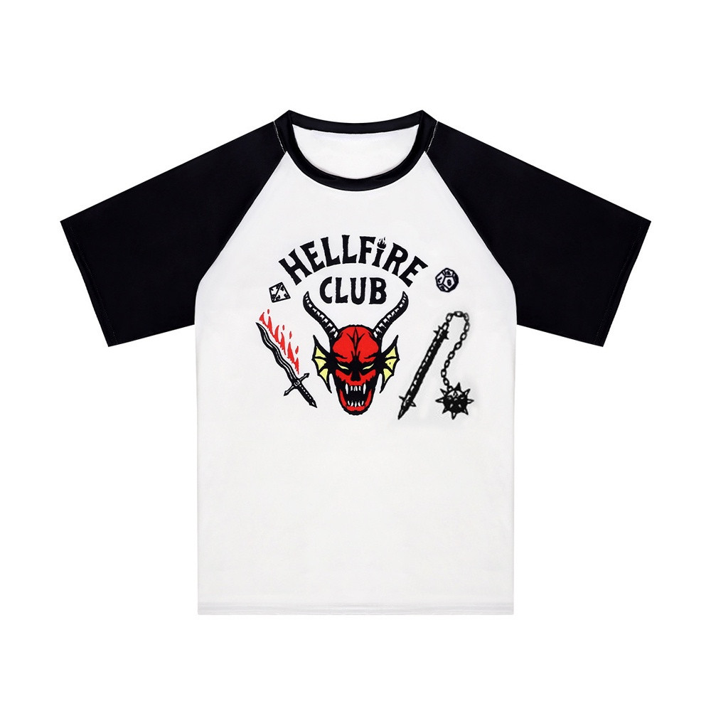 Mới Stranger Things Hellfire Club Áo thun theo chủ đề Unisex Bông Tai Kẹp Hông Phong Cách Cổ Tròn Tay Ngắn Cho Nam Nữ