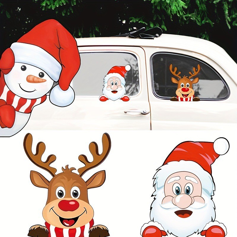 Chúc Mừng Giáng Sinh Xe Dán Chống Thấm Nước Ông Già Noel Và Tuần lộc Cửa Sổ Lưới Tản Nhiệt Thích Hợp Cho Xe Ô Tô Máy Tính Dán