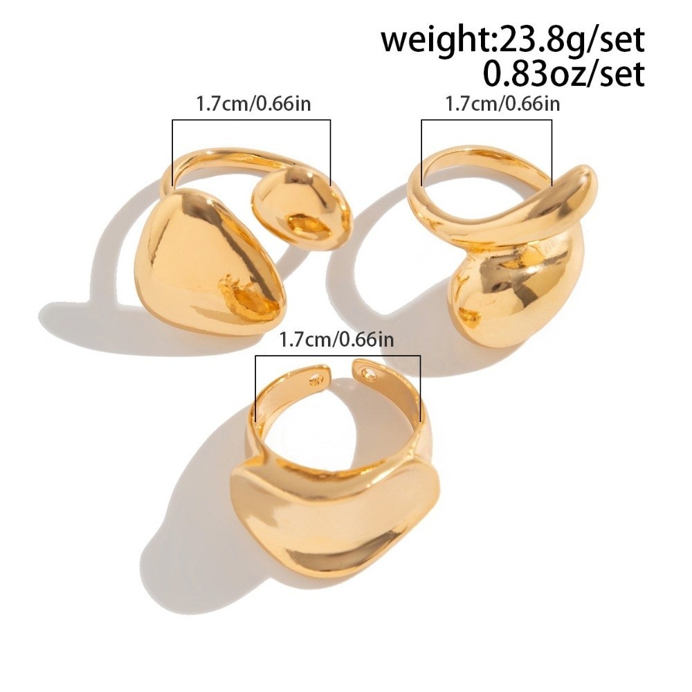Nhẫn mở bất đối xứng 3 cái/set, thiết kế vòng xoắn hình học bóng mịn, phù hợp trang sức dự tiệc nữ