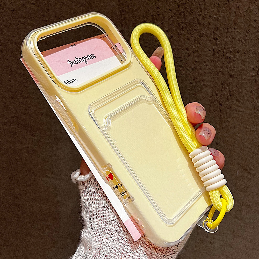 Kẹo Màu Khe Cắm Thẻ Túi Đựng Ốp Lưng Điện Thoại iPhone 17 16 15 14 13 12 11Pro Max 17 Không Khí Cổ Tay Dây Có Dây Buộc