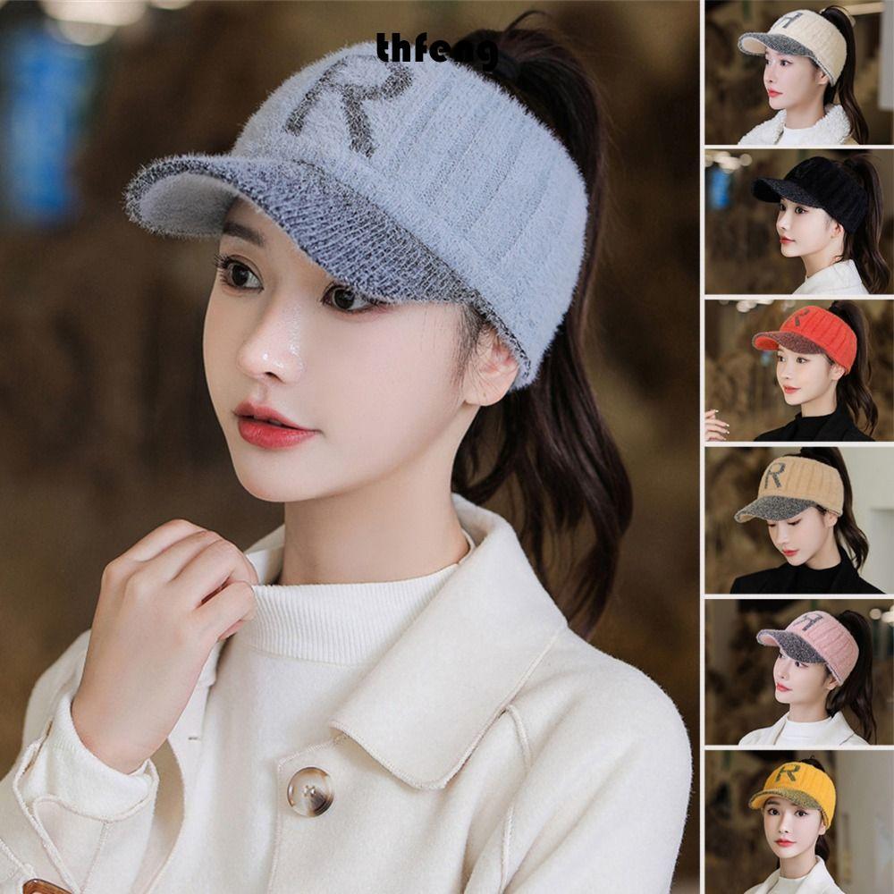 Mũ rỗng THFENG dệt kim ấm áp mùa đông, phù hợp mũ bóng chày chống lạnh cho nữ