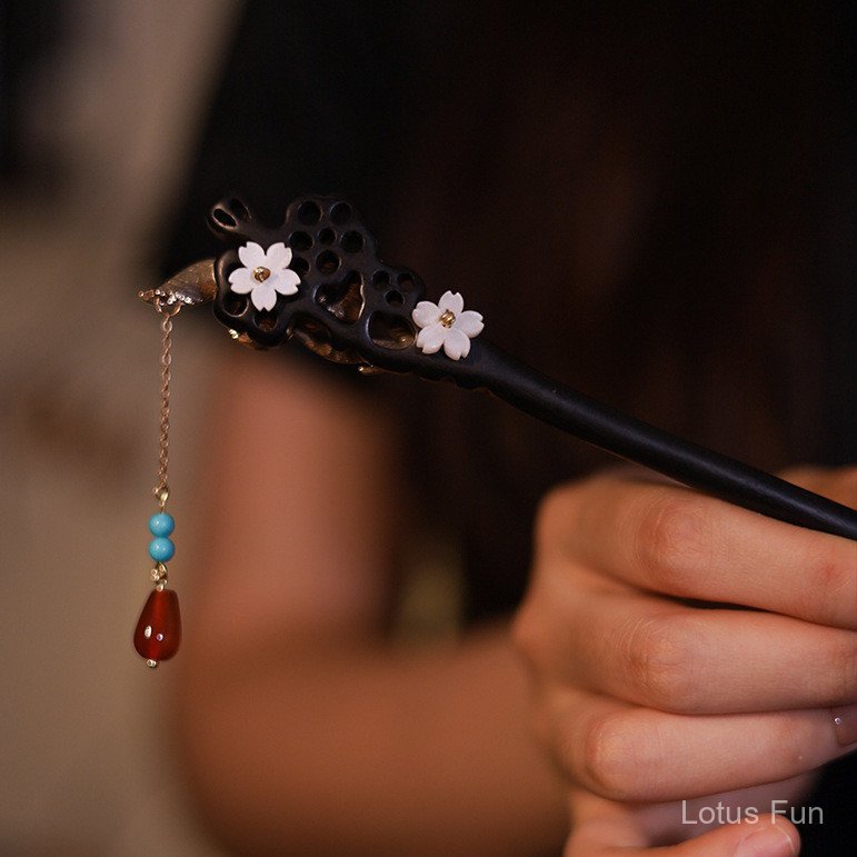 Kẹp Tóc Tua Rua Cloisonné Phong Cách Cổ Điển Trung Quốc - Màu Nâu Và Xám Nhạt, Thích Hợp Với Hanfu