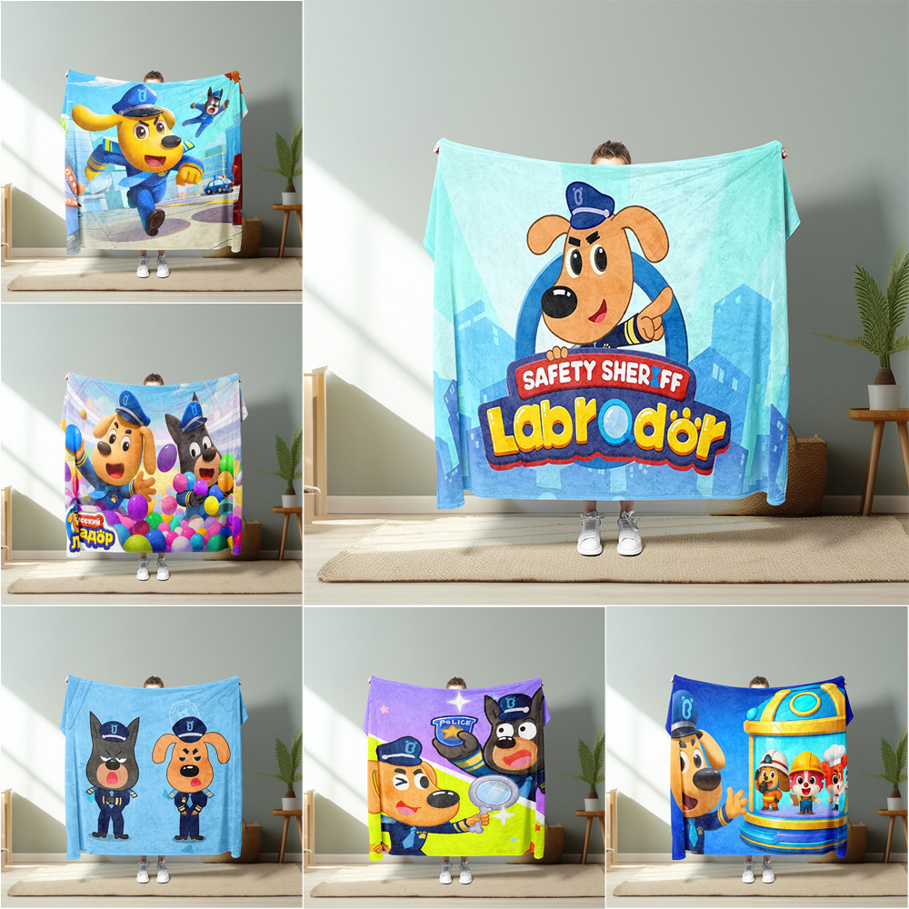 Chăn Flannel in hình một mặt Sheriff Labrador cho ghế Sofa, giường ngủ, văn phòng hoặc du lịch