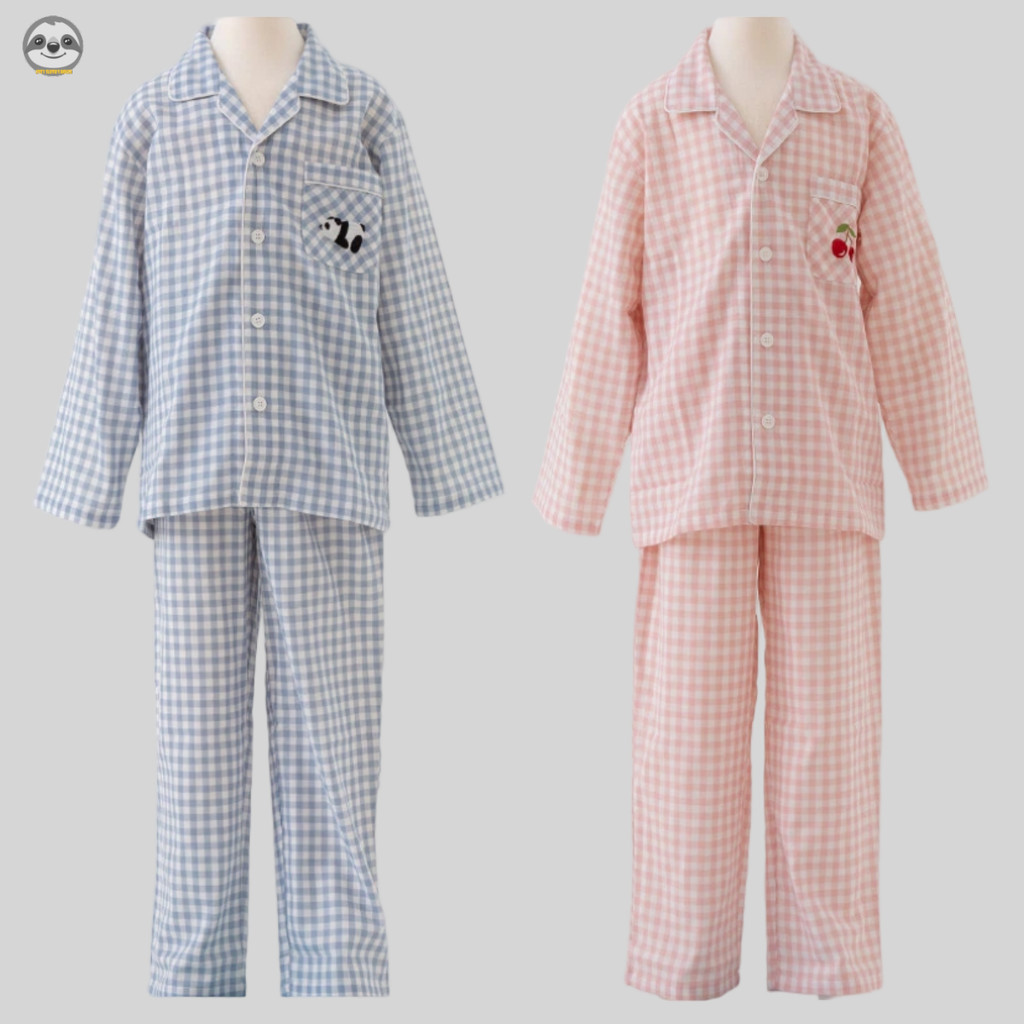 Phong cách Nhật Bản Muji Style / Quần yếm Cotton nguyên chất sợi đôi cho bé trai bé gái / Quần sọc kẻ sọc dài tay dành cho trẻ em Bộ đồ ngủ thân thiện với da / Thoải mái mềm mại